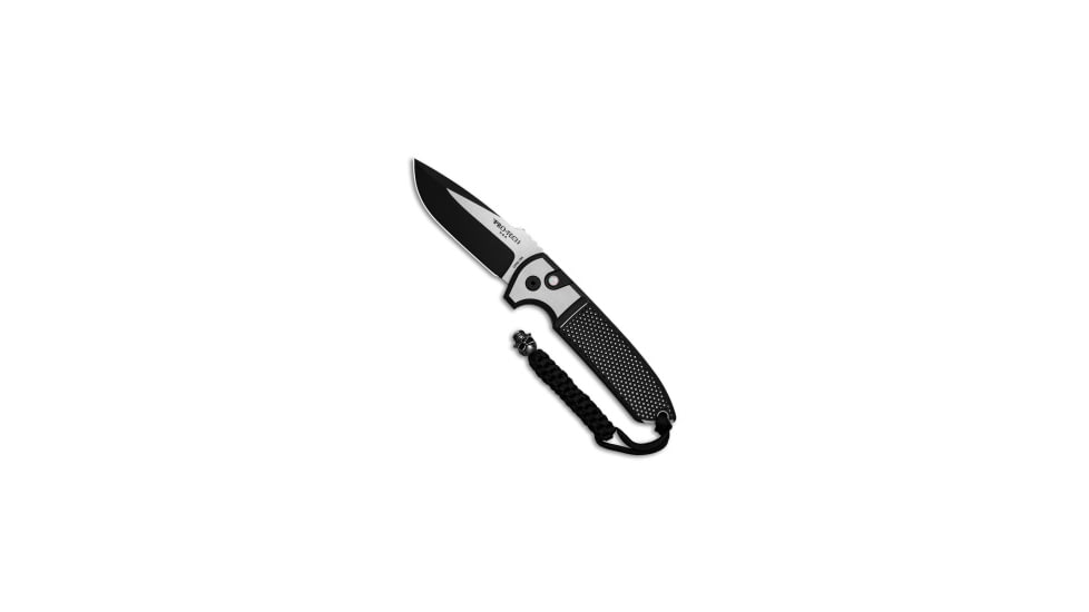 Pro-Tech Knives Les George Rockeye Steel Custom Automatic Folding Knife, 3.375in, CPM 154, Drop Point Blade, Stainless Steel, Black/Gray Handle, Black/Gray/Black, 8.375 inch, BHQ-31258