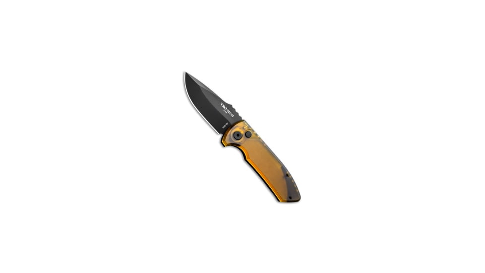 Pro-Tech Knives Les George SBR Automatic Folding Knife, 2.625in, CPM S35VN, Drop Point Blade, Aluminum, ULTEM, Black/Yellow Handle, Amber Ultem, Black/Yellow/Black, 6.50 inch, BHQ-137573