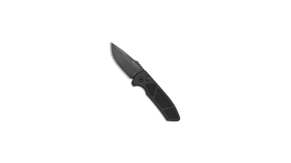 Pro-Tech Knives Les George SBR Automatic Folding Knife, 2.625in, CPM S35VN, Drop Point Blade, Aluminum, Black Handle, Knurled, Black/Black, 6.50 inch, BHQ-99838