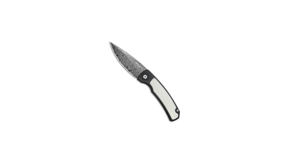 Pro-Tech Knives Magic 2 Whiskers Custom Automatic Folding Knife, 3.75in, Damascus, Spear Point Blade, Aluminum, Micarta, Black/White Handle, Black/White/Black, 8.625 inch, BHQ-80658