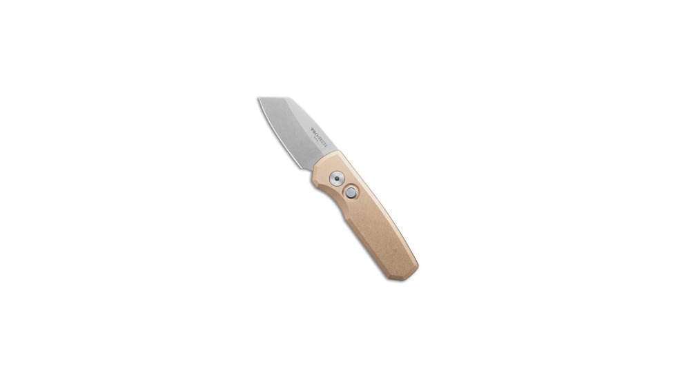 Pro-Tech Knives Runt 5 Reverse Tanto Automatic Folding Knife, 2.00in, CPM MagnaCut, Reverse Tanto Blade, Aluminum, Bronze Handle, Bronze/Gray, 5.18 inch, BHQ-185869