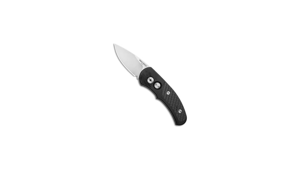 Pro-Tech Knives Runt J4 Automatic Folding Knife, 1.94in, 154CM, Drop Point Blade, Carbon Fiber, Black Handle, Black/Gray, 5.27 inch, BHQ-7178