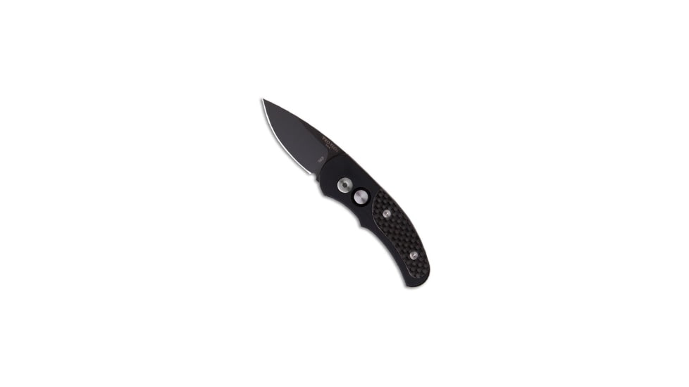 Pro-Tech Knives Runt J4 Automatic Folding Knife, 1.94in, 154CM, Drop Point Blade, Carbon Fiber, Black Handle, Black/Black, 5.27 inch, BHQ-3672