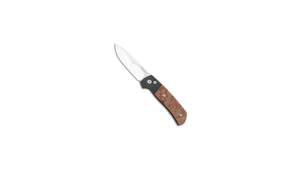 Pro-Tech Knives Terzuola ATCF Custom Automatic Folding Knife, 3.50in, 154CM, Drop Point Blade, Aluminum, Wood, Black/Wood Handle, Black/Wood/Steel, 7.92 inch, BHQ-208666