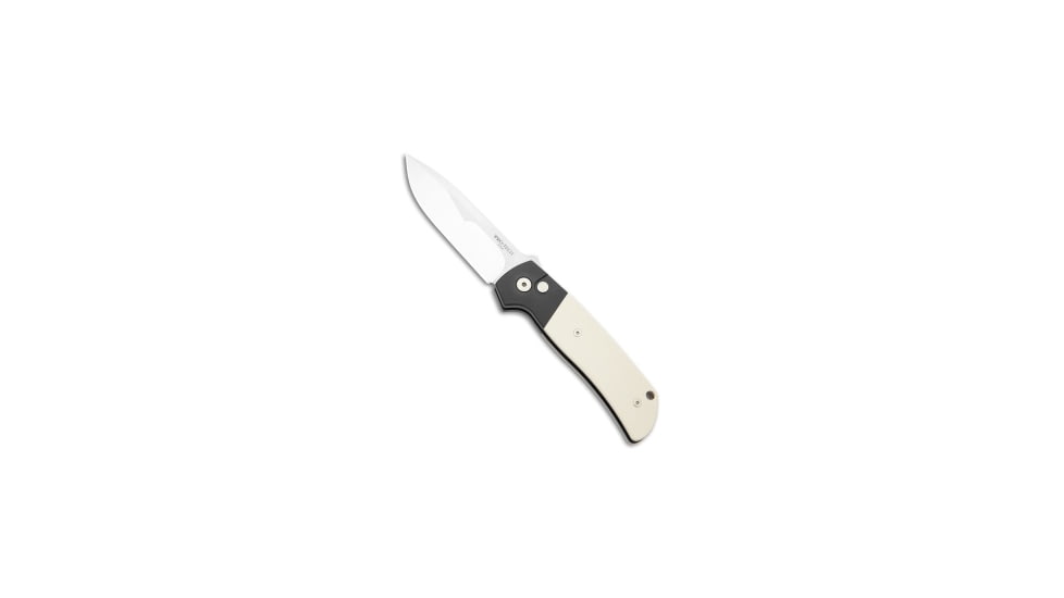 Pro-Tech Knives Terzuola ATCF Custom Automatic Folding Knife, 3.50in, 154CM, Drop Point Blade, Micarta, Black/White Handle, Black/White/Steel, 7.92 inch, BHQ-211882