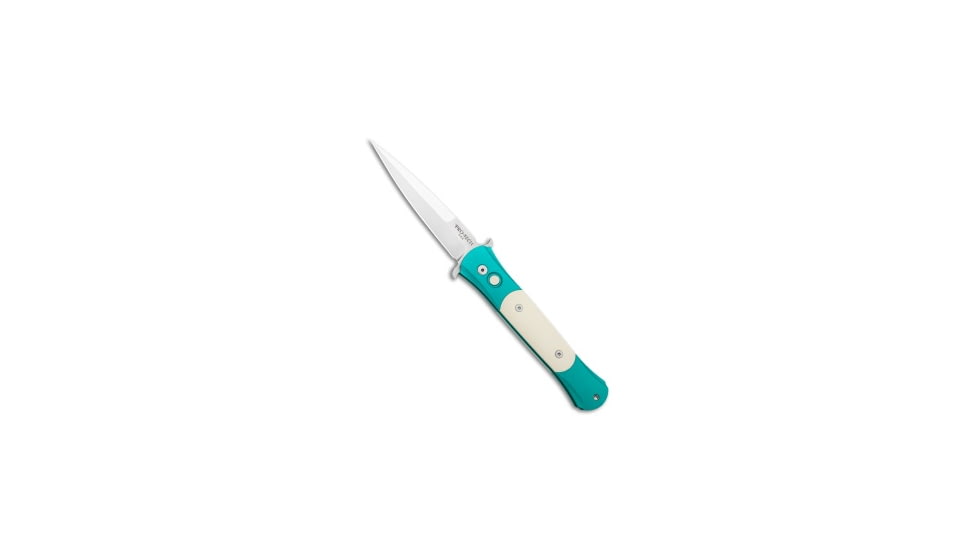 Pro-Tech Knives The Don Custom Automatic Folding Knife, 3.50in, 154CM, Spear Point Blade, Micarta, Teal/White Handle, Teal/White/Gray, 8.10 inch, BHQ-97697