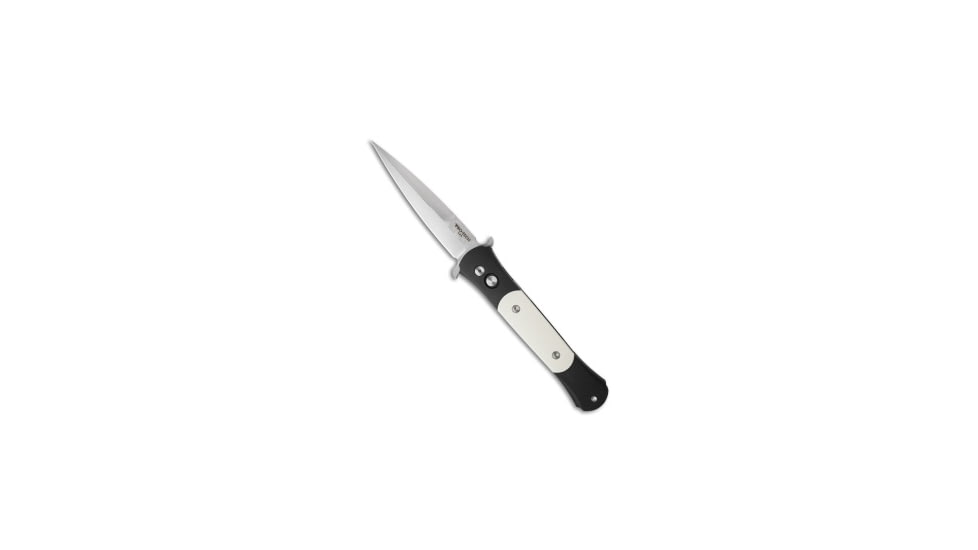 Pro-Tech Knives The Don Tuxedo Automatic Folding Knife, 3.50in, 154CM, Spear Point Blade, Micarta, Black/White Handle, Black/White/Gray, 8.10 inch, BHQ-3691