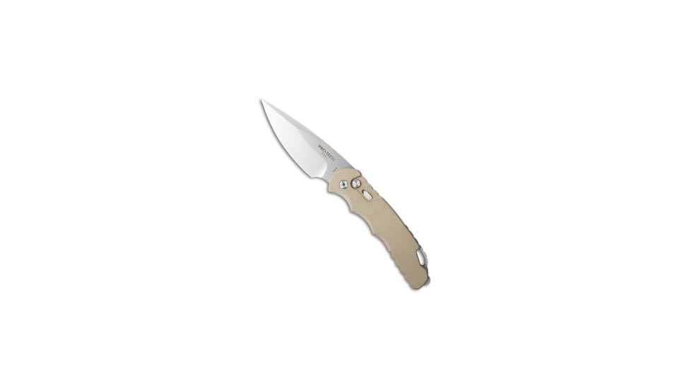 Pro-Tech Knives TR-4.31 D2 Tactical Response Automatic Folding Knife, 4.00in, D2, Drop Point Blade, Aluminum, Tan Handle, Tan/Gray, 9.25 inch, BHQ-35161