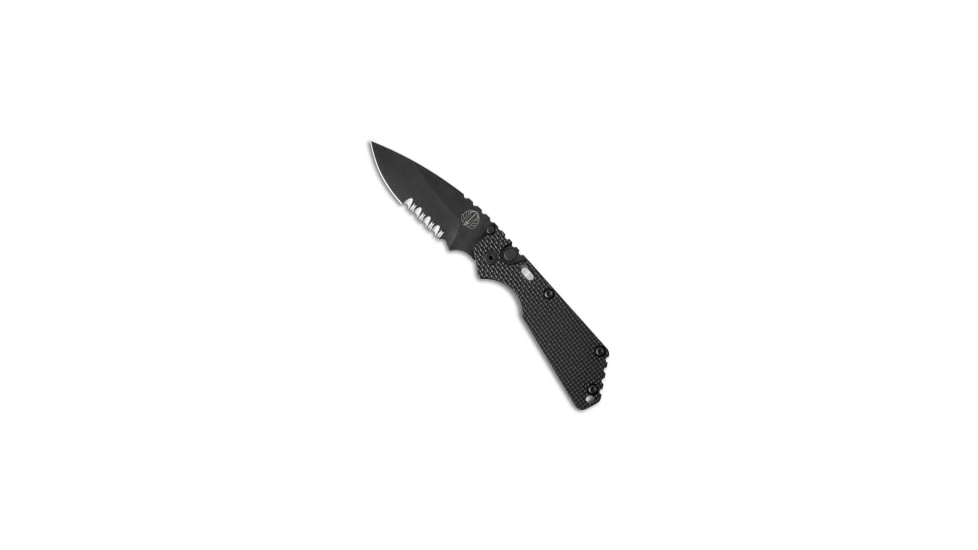 Pro-Tech Knives Strider + SnG Automatic Folding Knife, 3.50in, 154CM, Drop Point Blade, Aluminum, Black Handle, Knurled w/ Safety, Black/Black, 8.25 inch, BHQ-34436