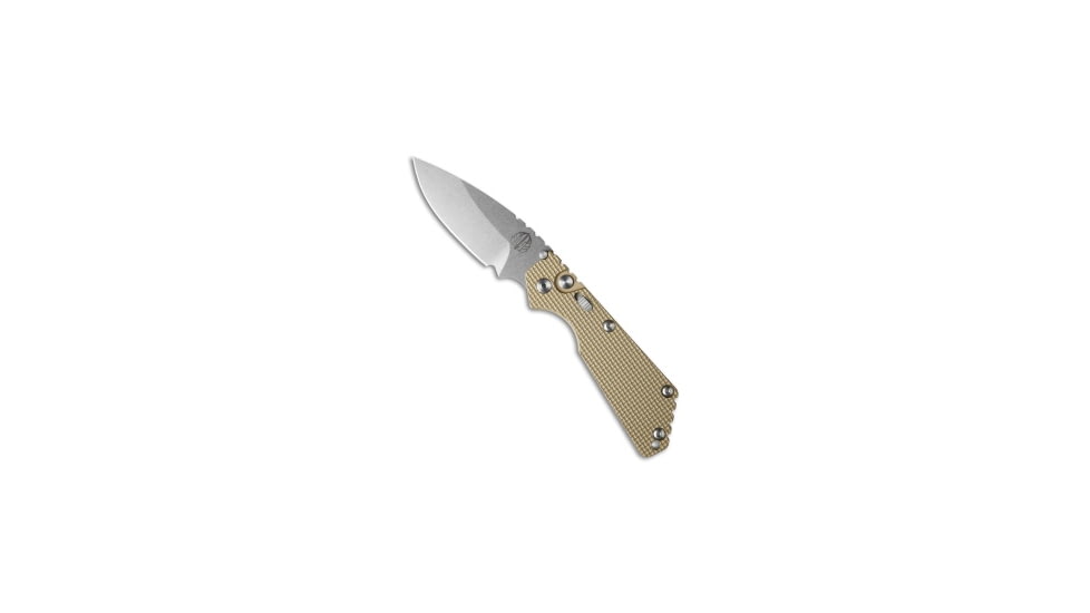Pro-Tech Knives Strider + SnG Automatic Folding Knife, 3.50in, 154CM, Drop Point Blade, Aluminum, Tan Handle, Knurled w/ Safety, Tan/Gray, 8.25 inch, BHQ-34449