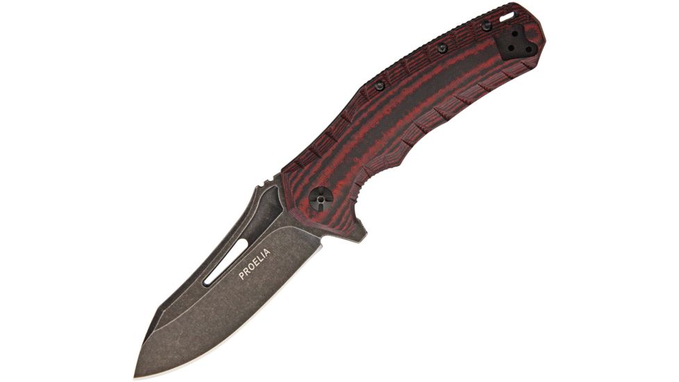 Proelia Drop Point Linerlock Folding Knife,4in,D2 Tool Steel,Drop Point,Black Stonewash,Black,G10 Handle TX020RB