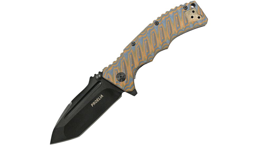 Proelia Linerlock Orange Gray Folding Knife,3.75in,Black D2 Tool Steel,Tanto,Orange and Gray,G10 Handle TX010BRBK