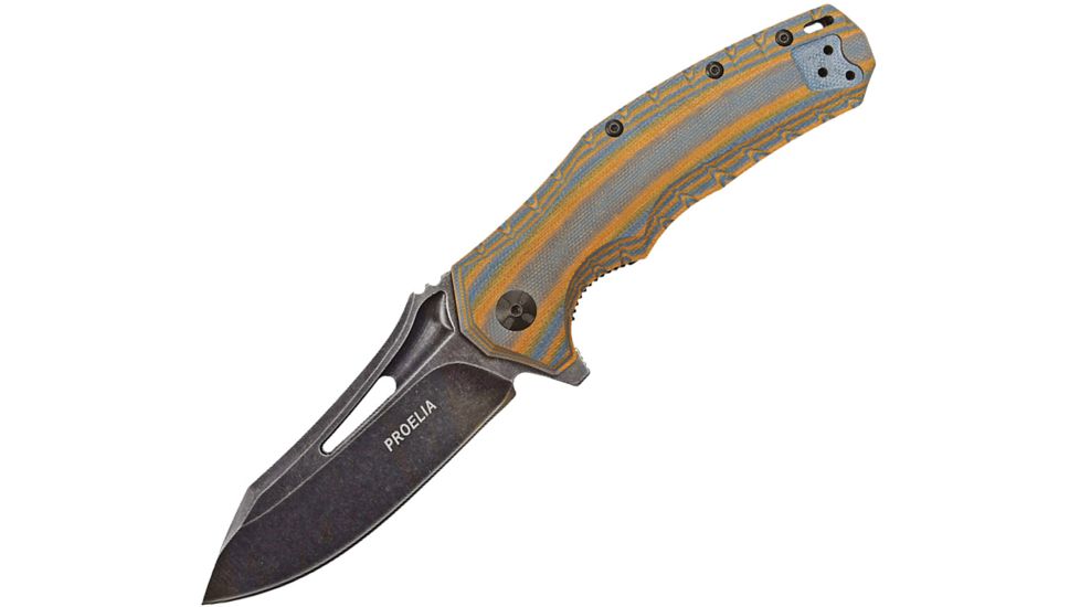Proelia Linerlock Orange Gray Folding Knife,3.75in,Black Stonewash D2 Tool Steel,Drop Point,Orange and Gray,G10 Handle TX020BRB