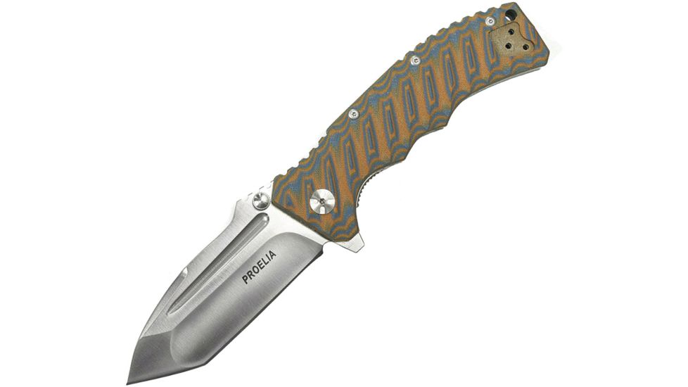 Proelia Linerlock Orange Gray Folding Knife,3.75in,D2 Tool Steel,Tanto,Satin,Orange and Gray,G10 Handle TX010BRS