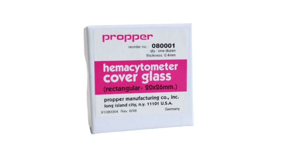 Propper Manufacturing Hemacytometer Cover Glasses, Propper 080001 Cover Glass Rctgl 20X26MM PK12