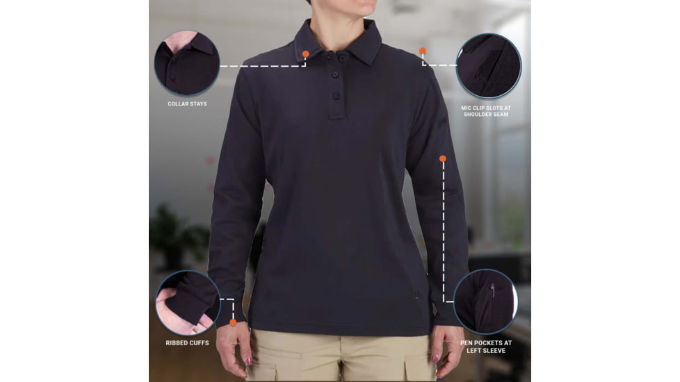 Propper Uniform Cotton Long Sleeve Polo - Womens, Midnight Navy, XL, F58235N414XL