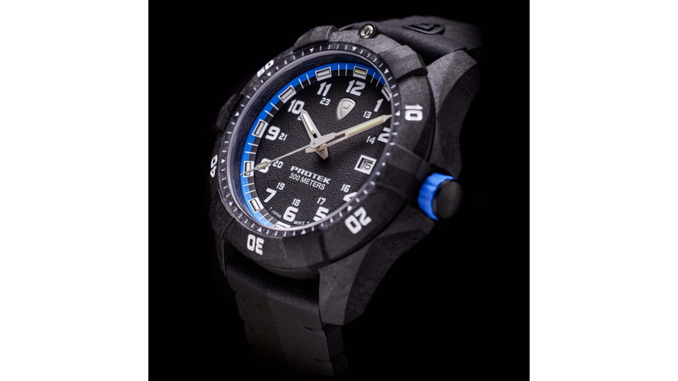 ProTek Carbon Dive Watch, Carbon Case/Black&amp;Blue Dial/Black Strap, One Size, PT1003