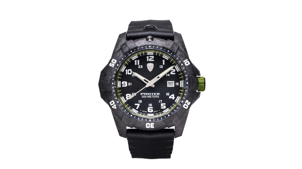 ProTek Carbon Dive Watch, Carbon Case/Black&amp;Green Dial/Black Strap, One Size, PT1005