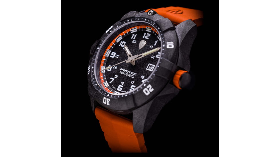 ProTek Carbon Dive Watch, Carbon Case/Black&amp;Orange Dial/Orange Strap, One Size, PT1004O