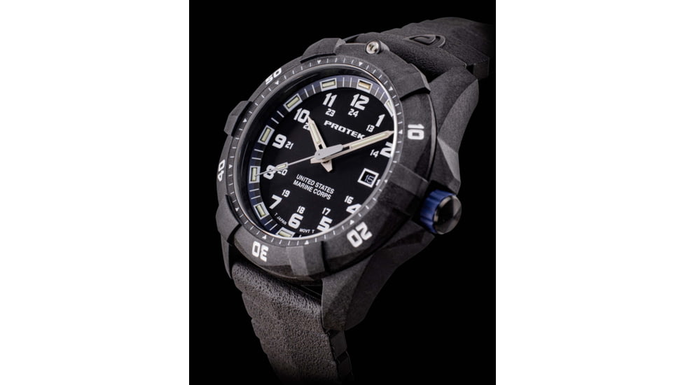 ProTek Carbon USMC Dive Watch, Carbon Case/Black&amp;Blue Dial/Black Strap, One Size, PT1013