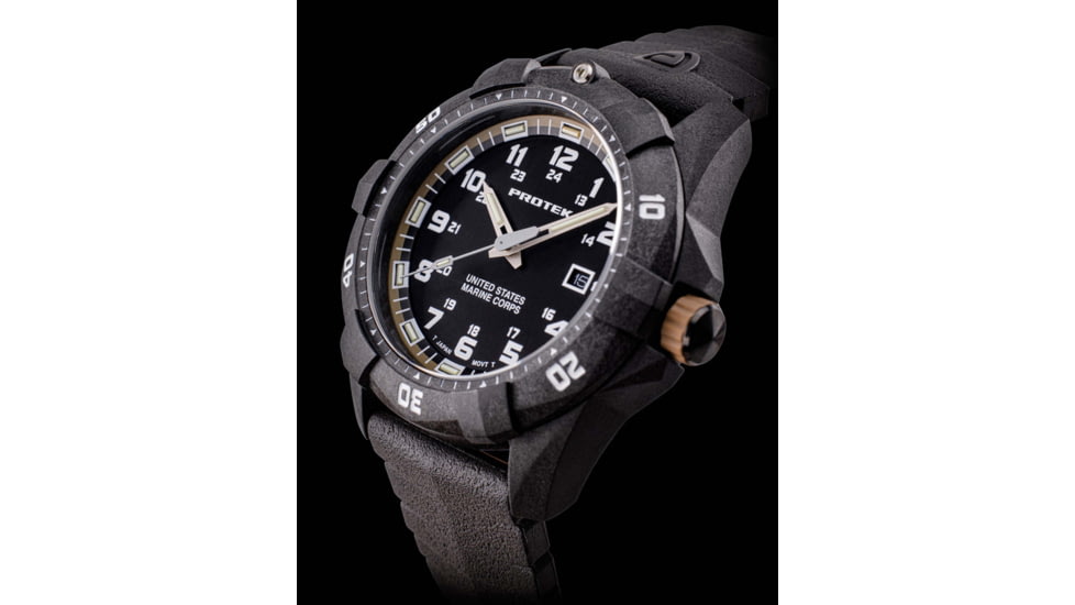 ProTek Carbon USMC Dive Watch, Carbon Case/Black&amp;Desert Sand Dial/Black Strap, One Size, PT1016
