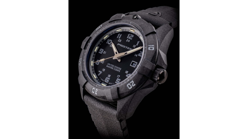 ProTek Carbon USMC Dive Watch, Carbon Case/Black Dial/Black Strap, One Size, PT1011