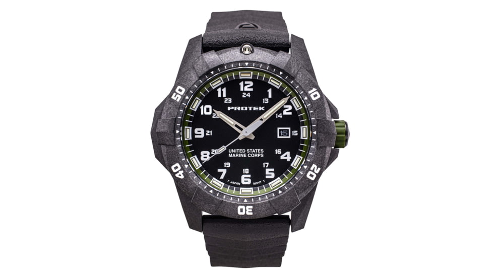 ProTek Carbon USMC Dive Watch, Carbon Case/Black&amp;Green Dial/Black Strap, One Size, PT1015