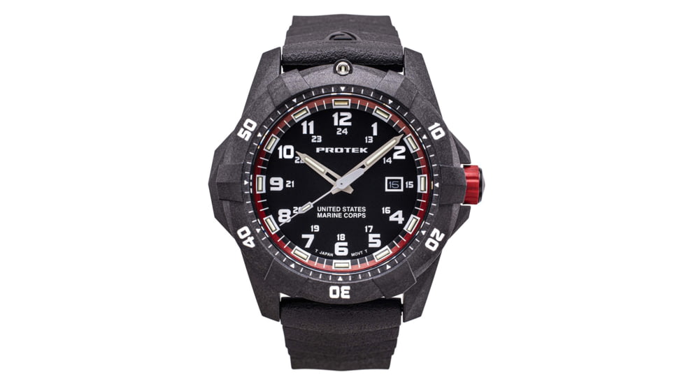 ProTek Carbon USMC Dive Watch, Carbon Case/Black&amp;Red Dial/Black Strap, One Size, PT1012