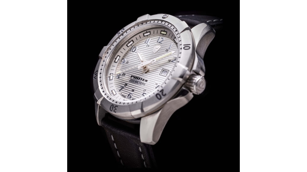 ProTek Steel Dive Watch, SS Case/Silver Dial/Black Strap, One Size, PT2004