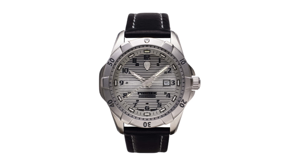 ProTek Steel Dive Watch, SS Case/Silver Dial/Black Strap, One Size, PT2004