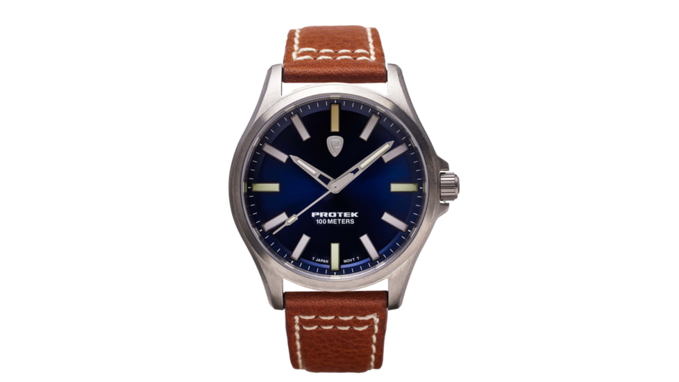 ProTek Titanium Field Watch, Titanium Case/Blue Dial/Dark Tan Strap, One Size, PT3003