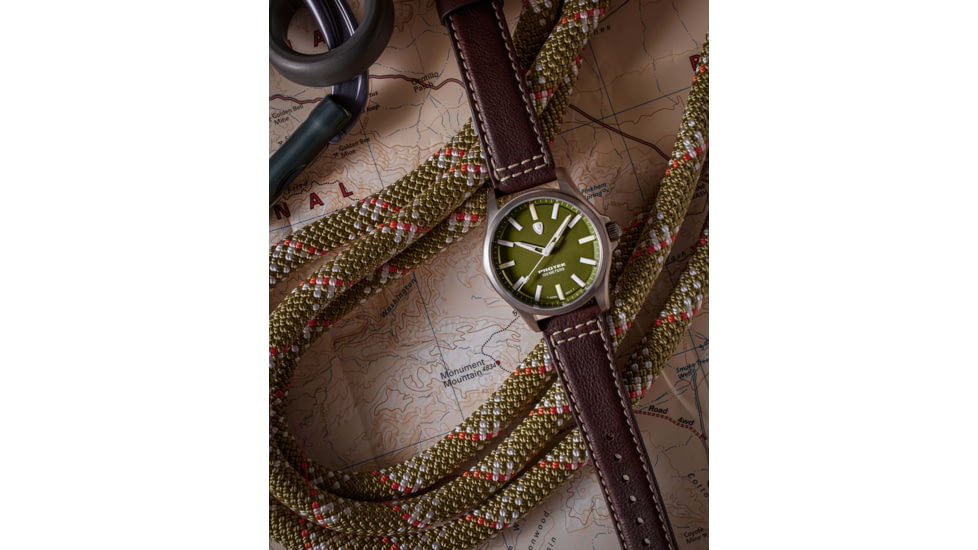 ProTek Titanium Field Watch, Titanium Case/Green Dial/Dark Brown Strap, One Size, PT3005