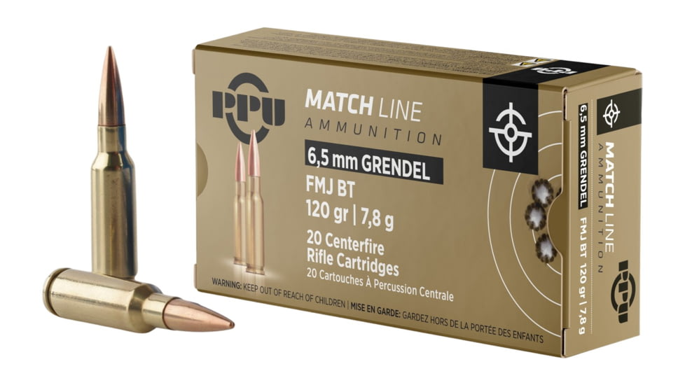 Prvi Partizan Match Rifle Ammo, 6.5 Grendel, 120 Grain, Full Metal Jacket Boat Tail, 20 Round Box, PPM6G