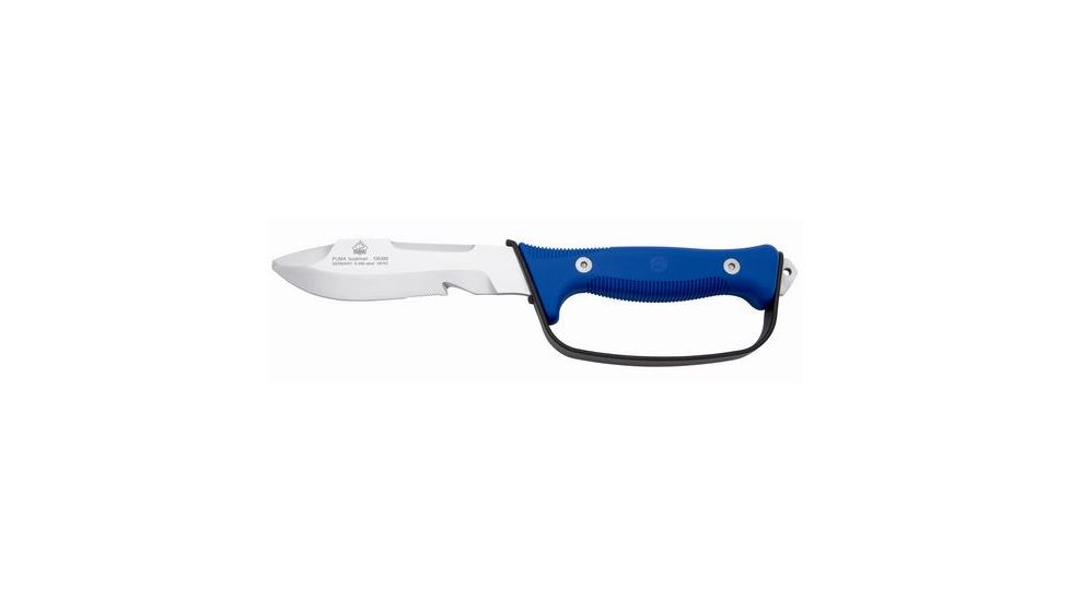 Puma Knives Boatman Dive/Marine Knife w/ Guard, 5.1in Blade, Blue Rubber w/ Hard Black Nylon Sheath 136389