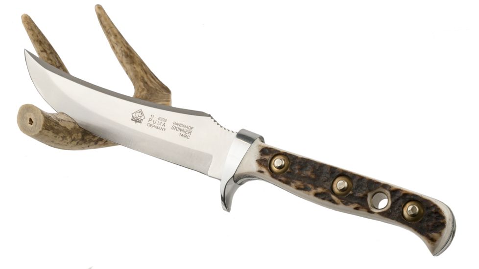 Puma Knives Germany Skinner 116393 Fixed Blade Knife, 4.7in Blade, Stag w/ Leather Sheath 116393