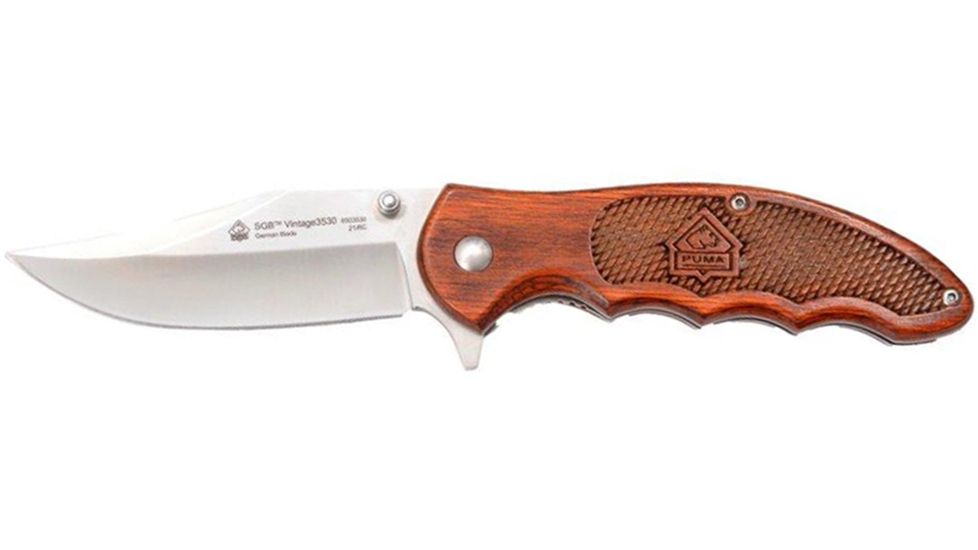 Puma Knives Vintage3530 Flip Knife, 3.5in Blade, Red Pakkawood, Beltclip 6503530
