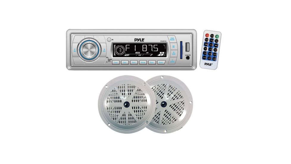 Pyle AM/FM Mechless Radio USB/SD Reader 5.25in Speaker System, White PLMRKT32WT