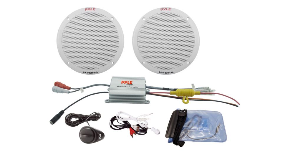 Pyle Marine 6.5in Speaker System 2Ch Amp 400W Max, White PLMRKT2A