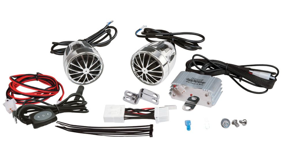 Pyle Motorcycle 400W Amp with Dual Mount Speakers Bluetooth, Silver PLMCA31BT