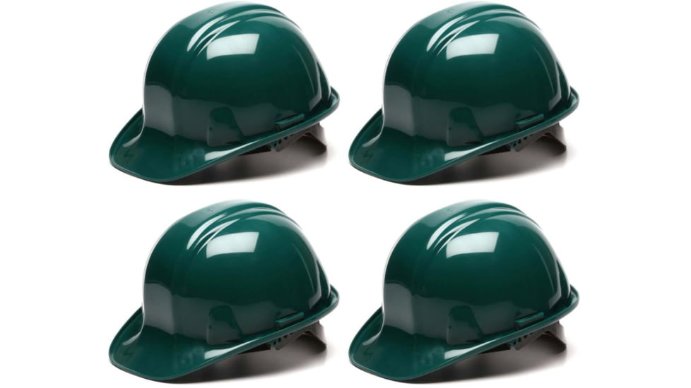 Pyramex Cap Style 6 Point Snap Lock Suspension Hard Hats Green, Pack of 4