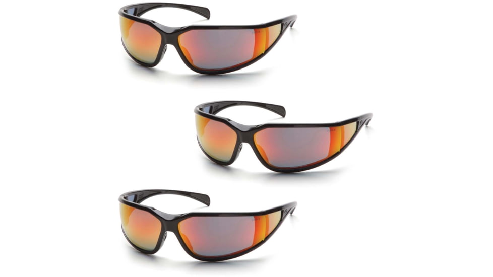 Pyramex Exeter Safety Glasses - Sky Red Mirror Anti-Fog Lens, Glossy Black Frame, Pack of 3
