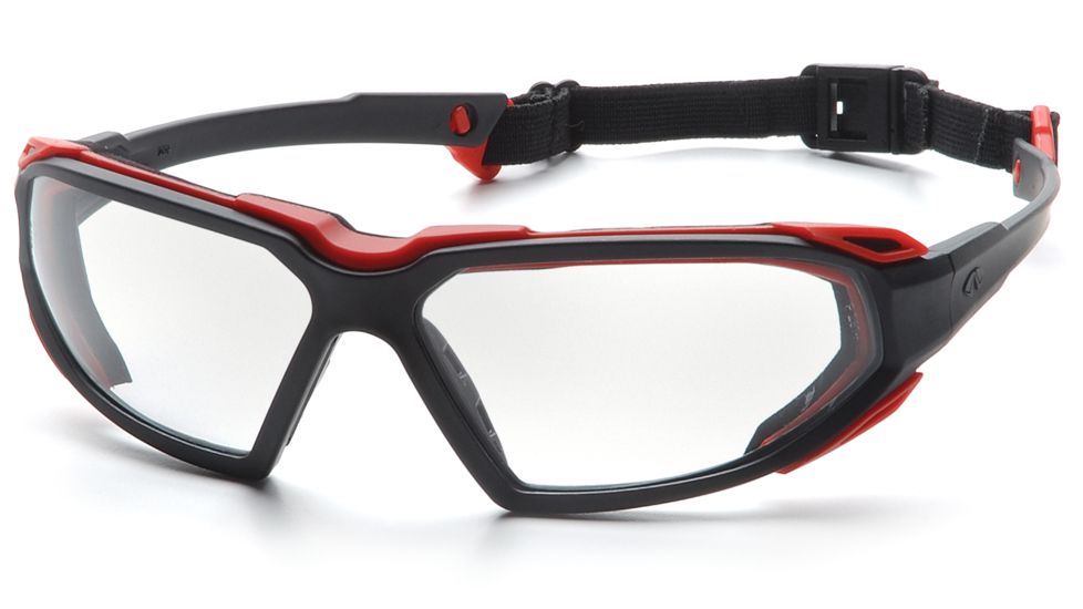 Pyramex Highlander Safety Glasses - Clear Anti-Fog Lens, Black-Red Frame SBR5010DT
