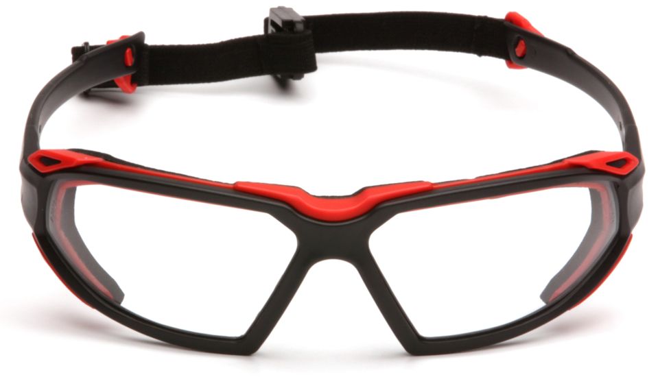 Pyramex Highlander Safety Glasses - Clear Anti-Fog Lens, Black-Red Frame SBR5010DT