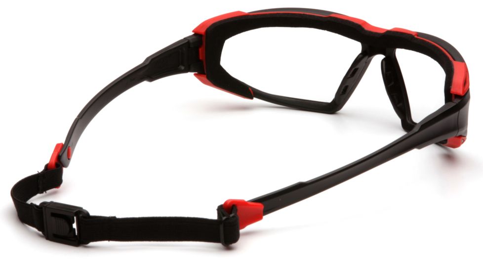 Pyramex Highlander Safety Glasses - Clear Anti-Fog Lens, Black-Red Frame SBR5010DT