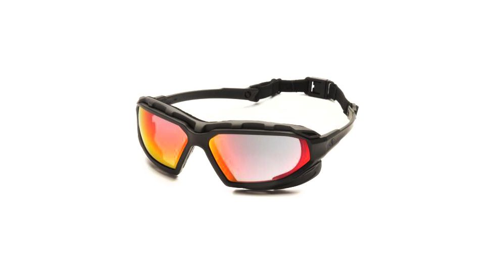 Pyramex Highlander-XP Safety Glasses, Black-Gray Frame &amp; Sky Red Mirror Anti-Fog Lens SBG5055DT