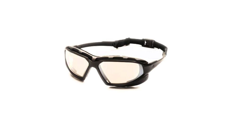 Pyramex Highlander-XP Safety Glasses, Black-Gray Frame &amp; Indoor/Outdoor Mirror Anti-Fog Lens SBG5080DT