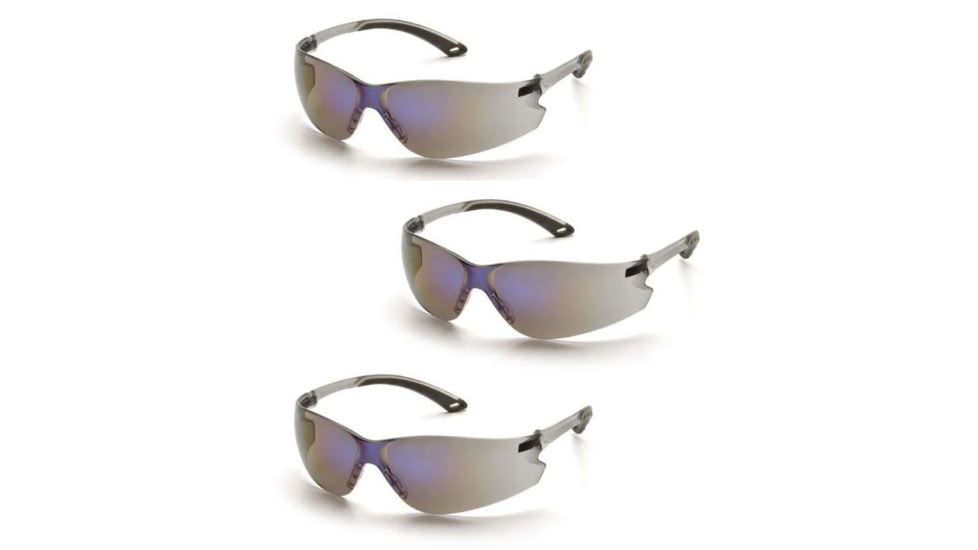 Pyramex Itek Safety Glasses - Gray Frame, Blue Mirror Lens, Pack of 3