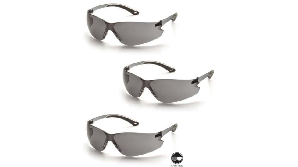 Pyramex Itek Safety Glasses - Gray Frame, Gray Anti-Fog Lens, Pack of 3