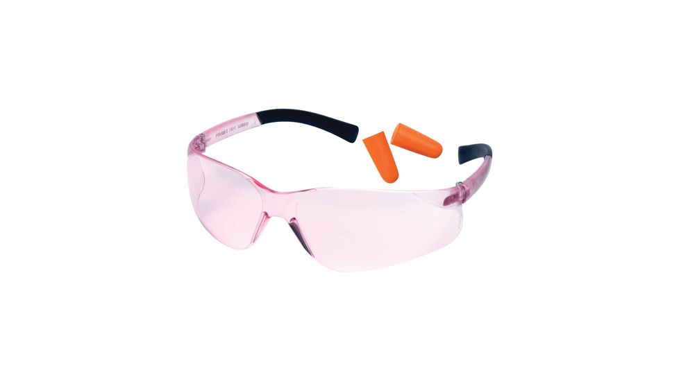 Pyramex Mini-Ztek Safety Glasses And DP1000 Ear Plug Combo Pink Lens Pink Frame Ten Pack