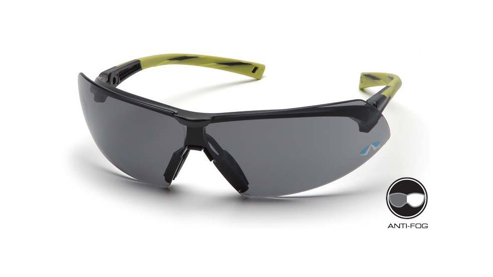 Pyramex Onix Safety Glasses - Gray Anti-Fog Lens, Hi Vis Green Frame SGR4920ST